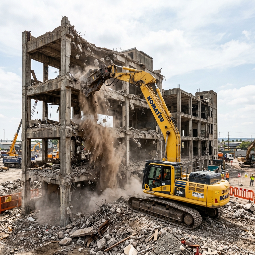 Heavy Demolition Crawler Excavator at Work